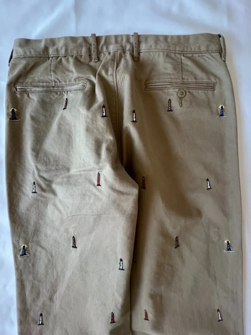 J Crew Mens 770 Straight Chinos Embroidered Lighthouses 32 X 32 100% Cotton - Picture 6 of 14